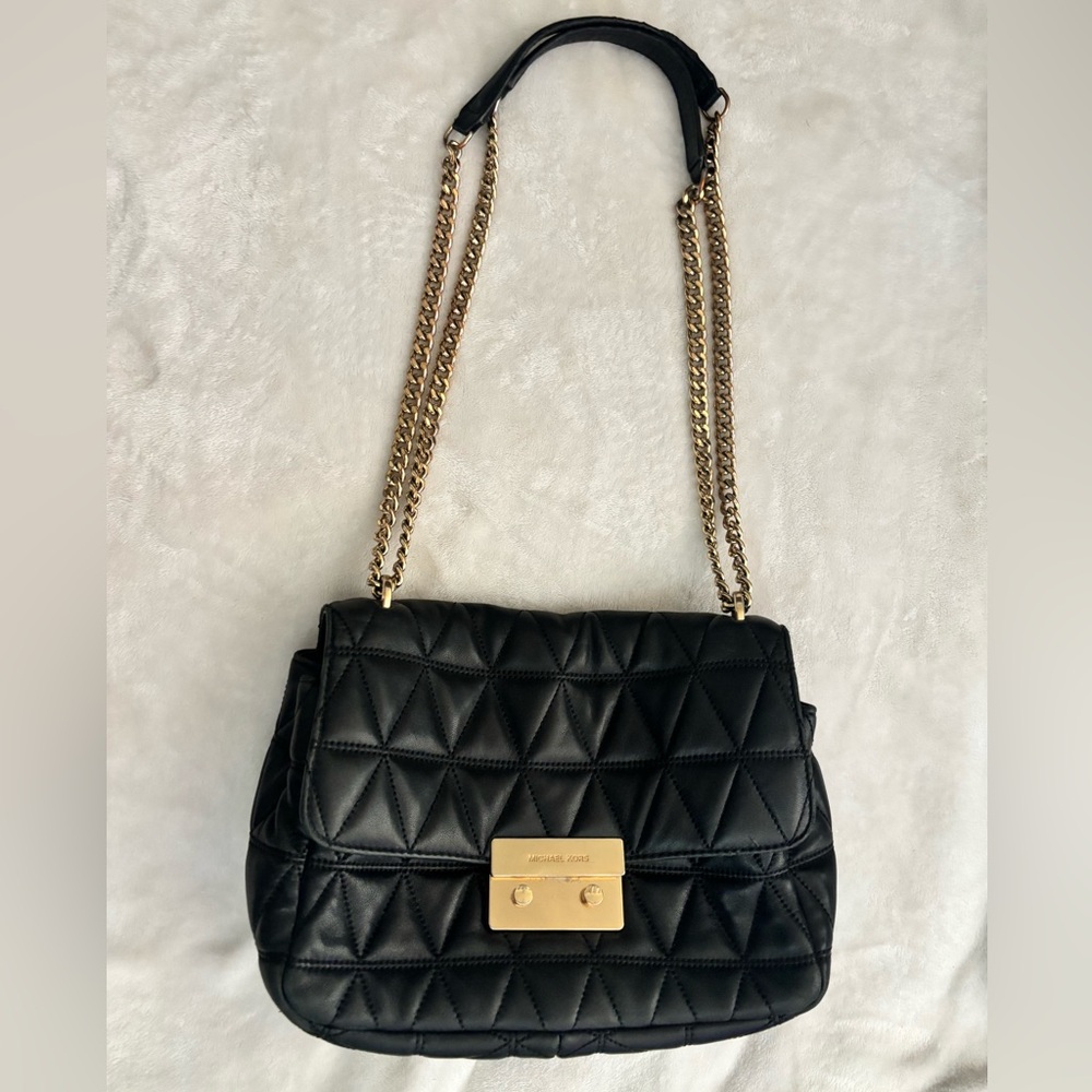 Michael Kors Black Quilted Shoulder Bag with Gold Accents